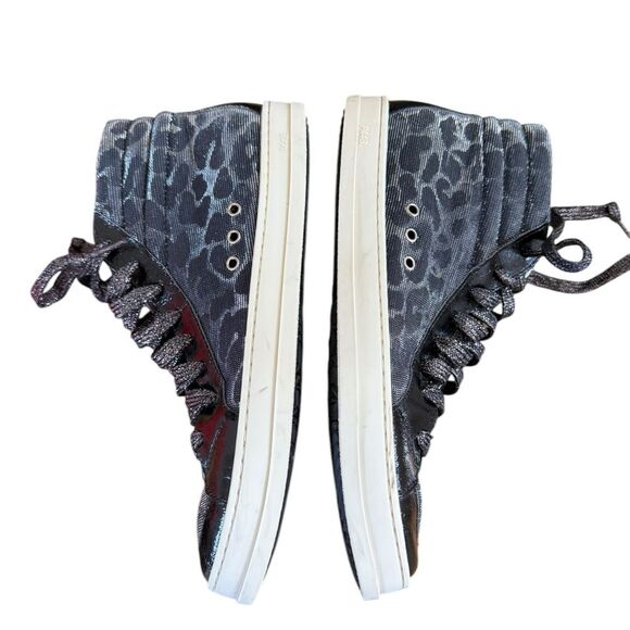 P448 SKATE HIGH TOP LEOPARD PRINT TEXTILE / LEATHER SNEAKERS SIZE 38 IN BLACK - Picture 4 of 10